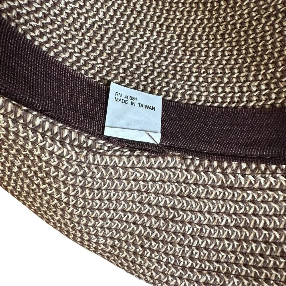 Vintage‎ Womens Woven Sun Hat Brown Wide Brimmed Brown Natural Tone Boho OSFM